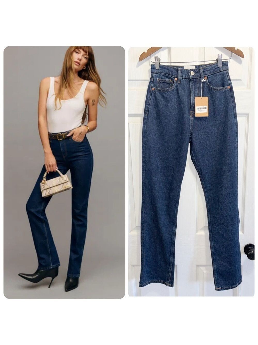 NWT REFORMATION Jax Stretch High Rise Straight Leg Jeans Seneca Blue Size 25 NEW